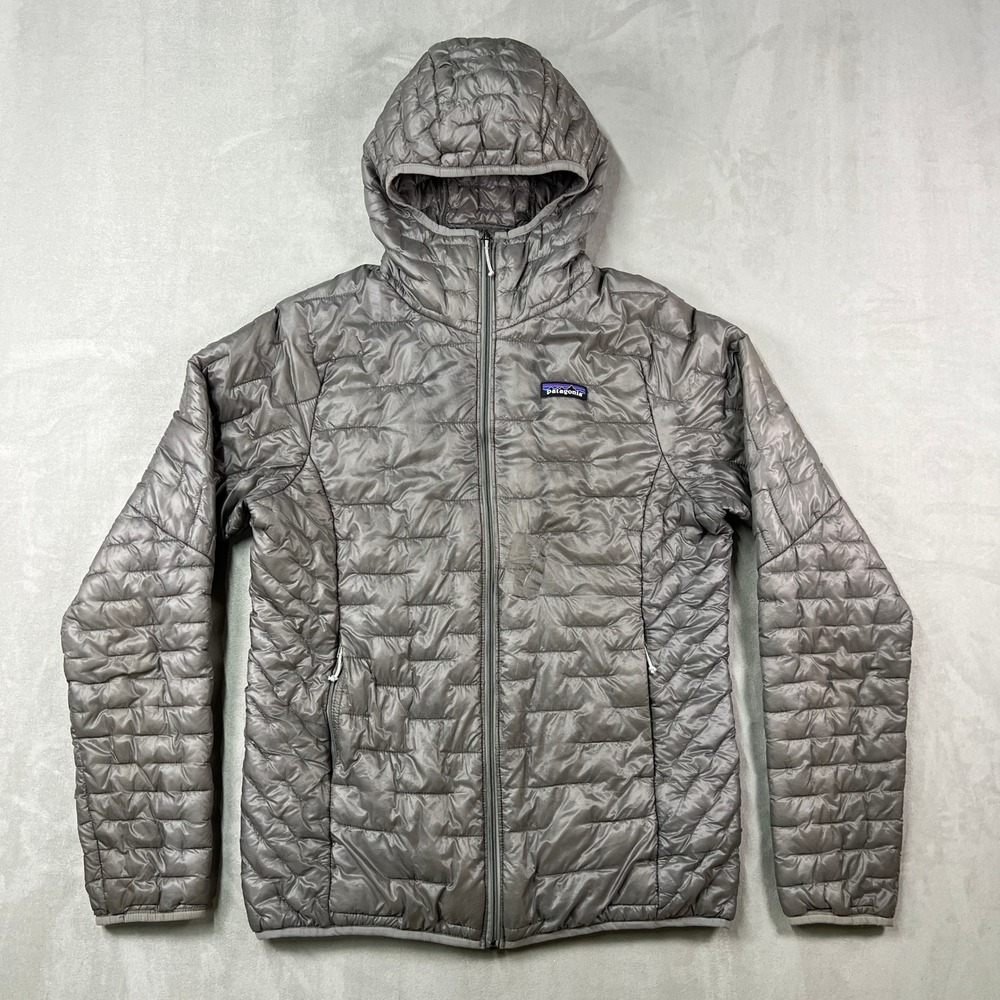 Patagonia Micro Puff Hoody Womens M Gray Full Zip Insulated Puffer Outdoor READ